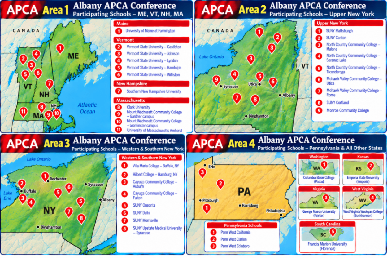 Cooperative Buying Map of cooperative buying areas, one through four, and the participating schools for the Albany APCA Conference